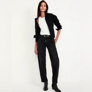 NWT Old Navy Mid Rise Boyfriend Loose Jeans Black Wash Straight Leg 10 Regular